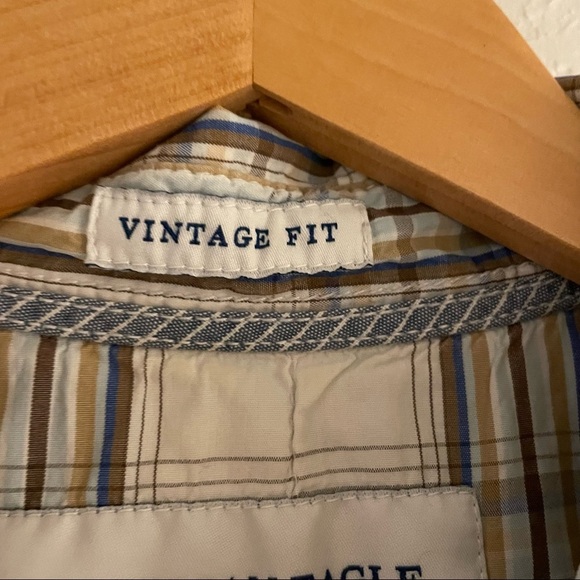 American Eagle Vintage Fit Pearl Snap Shirt Men's Size‎ M Beige Plaid - Picture 5 of 10